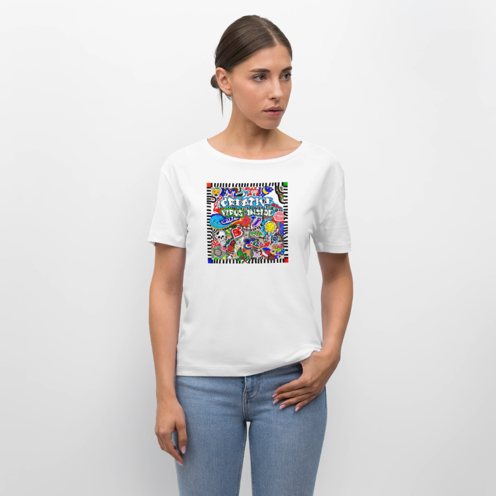 Relaxed Rundhals Frauen Bio-T-Shirt mit CREATIVE VIRUS INSIDE PRINT - Weiß