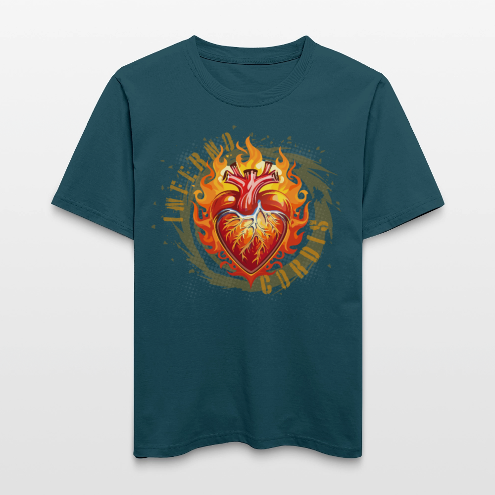 Unisex Bio-T-Shirt mit FEUERHERZ ORANGE PRINT - Dunkles Petrol
