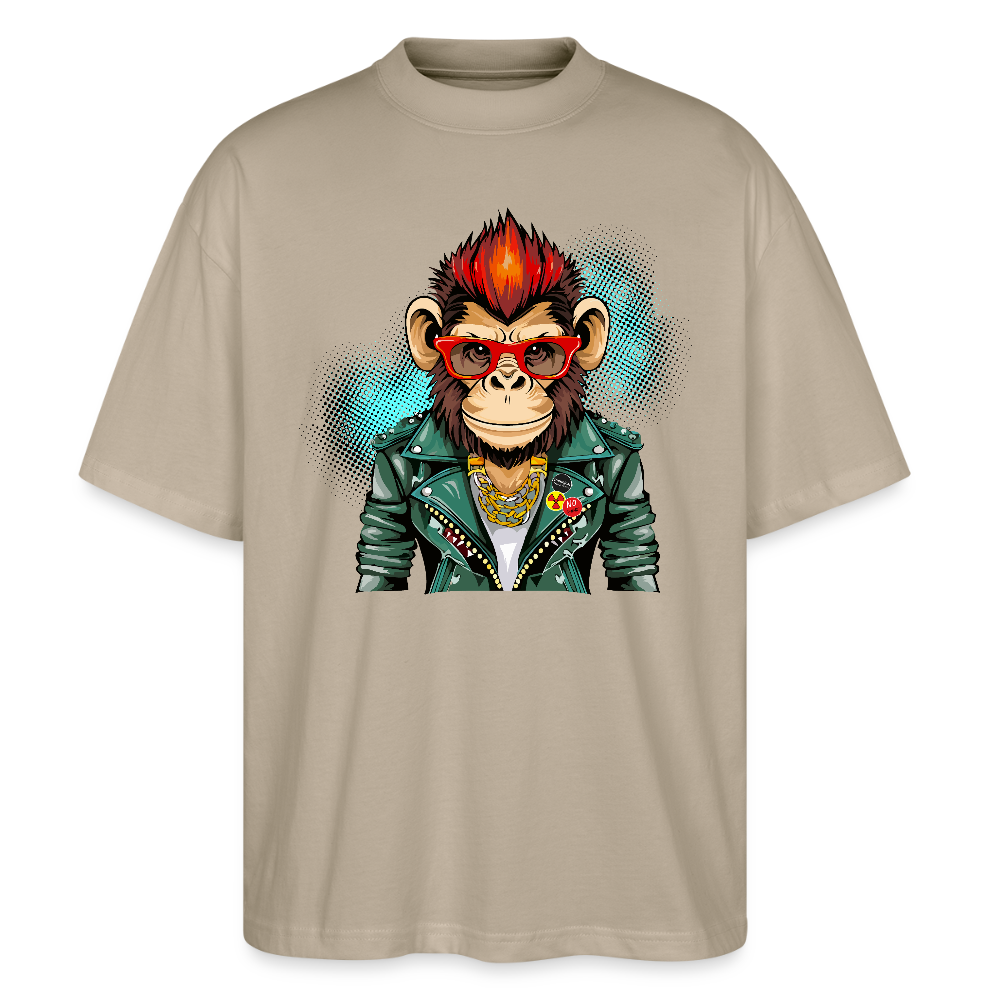 Oversized Unisex T-Shirt mit MONKEY PRINT - Steingrau