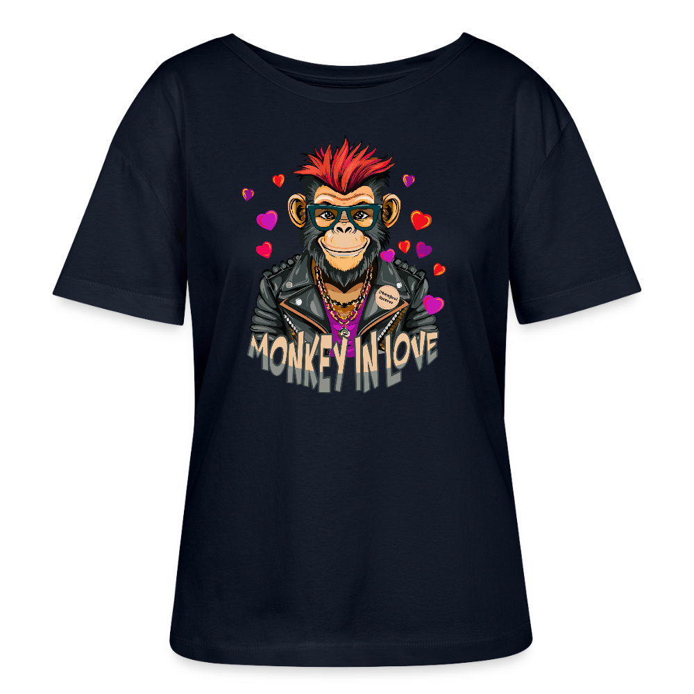 Frauen T-Shirt mit MONKEY IN LOVE PRINT - Navy