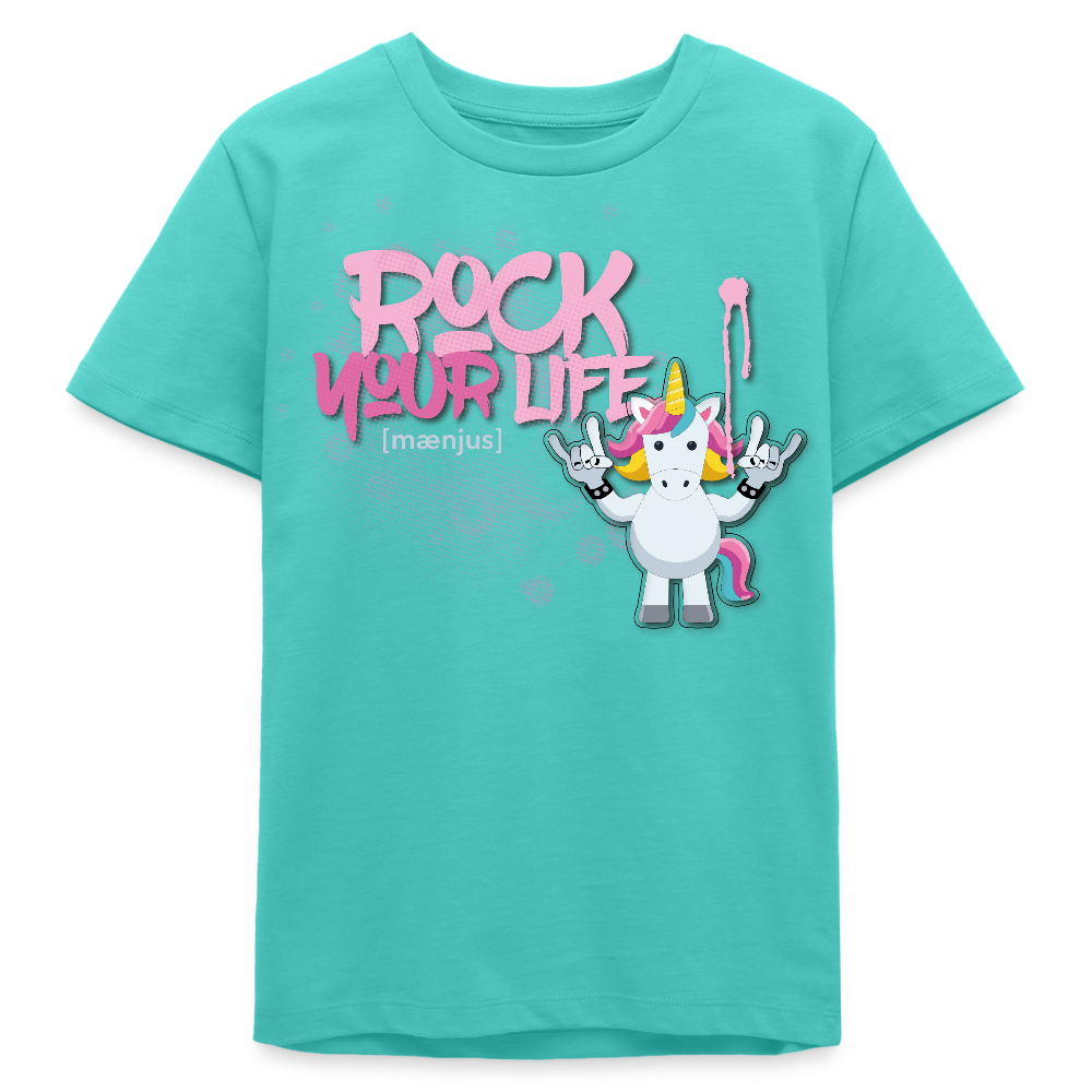 MNJS TEENS Bio T-Shirt mit ROCK YOUR LIFE PRINT - Poolblau