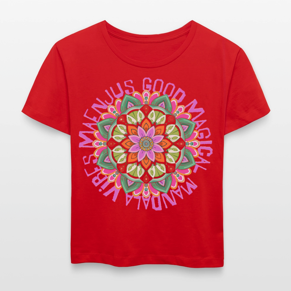 Rundhals Frauen Bio-T-Shirt mit Mandala Vibes PRINT - Rot