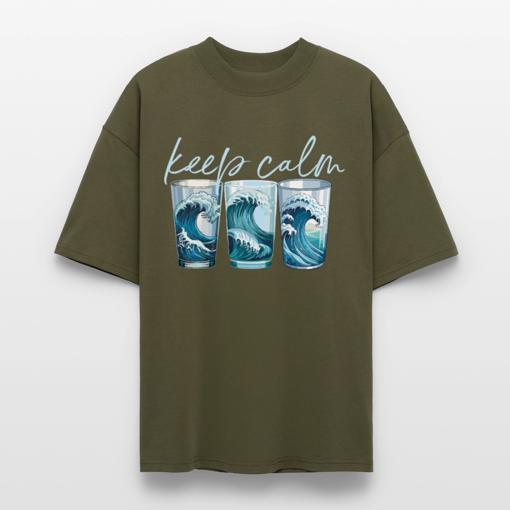 Oversized Unisex Bio T-Shirt mit KEEP CALM PRINT - Khaki
