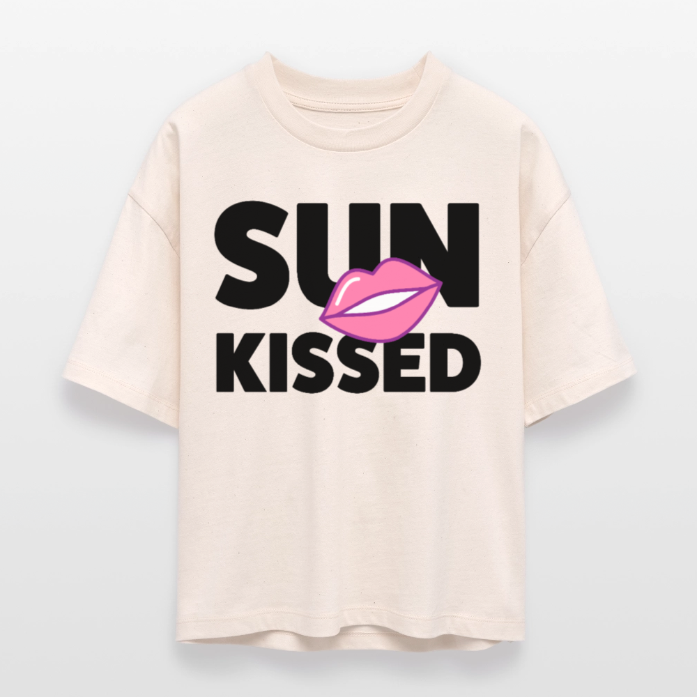 Frauen Boxy Bio-T-Shirt mit SUN KISSED PRINT - Weißgrau