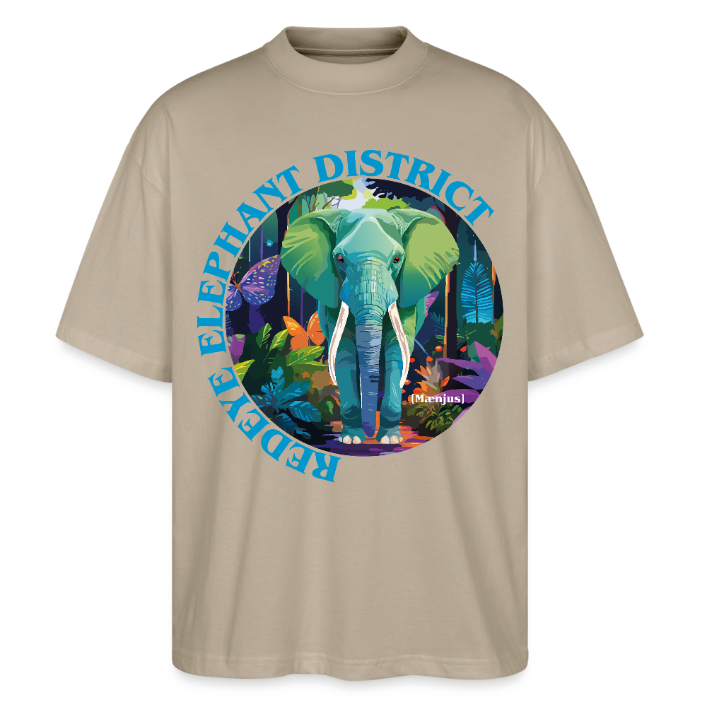 Oversized Unisex T-Shirt mit REDEYE ELEPHANT DISTRICT PRINT Vorderseite - Steingrau