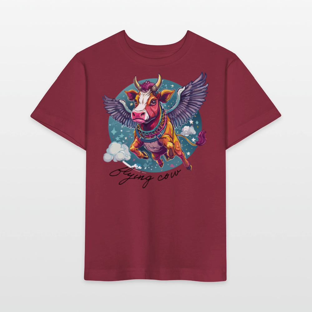 MNJS KIDS Bio T-Shirt mit FLYING COW PRINT - Burgunderrot