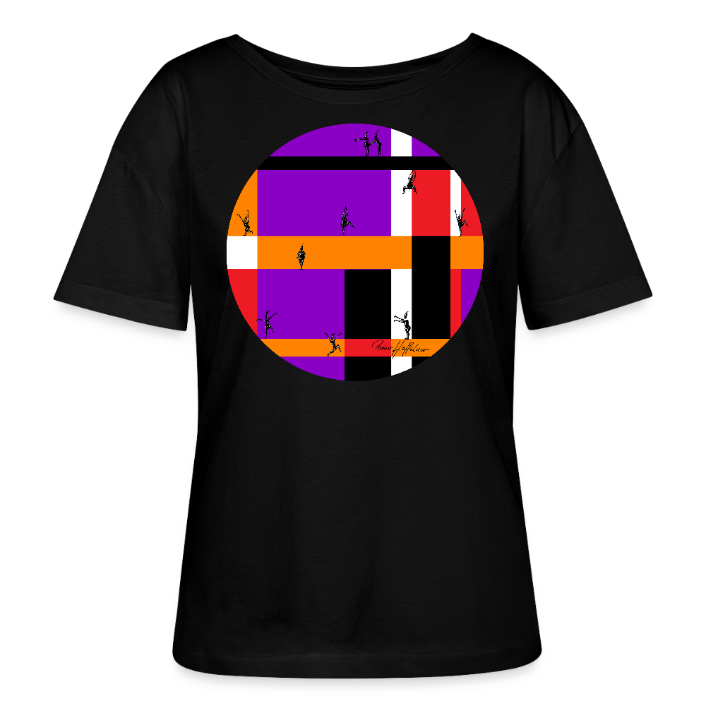 Relaxed Rundhals Frauen Bio-T-Shirt mit DYNAMIC FIELDS PRINT - Schwarz