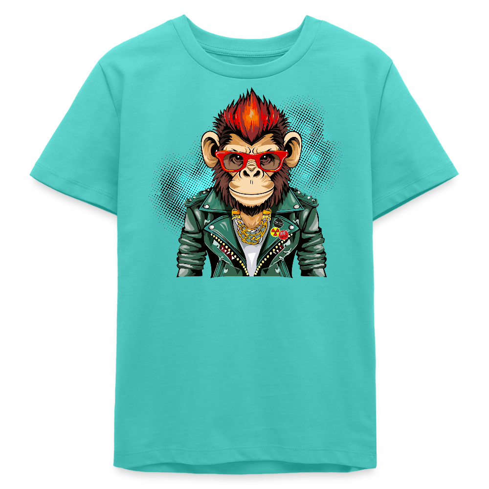 MNJS TEENS Bio T-Shirt mit MONKEY PRINT - Poolblau
