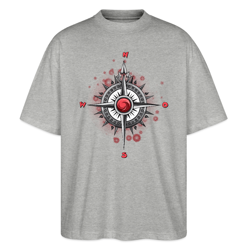 Oversized Unisex T-Shirt mit WINDROSE PRINT - Grau meliert