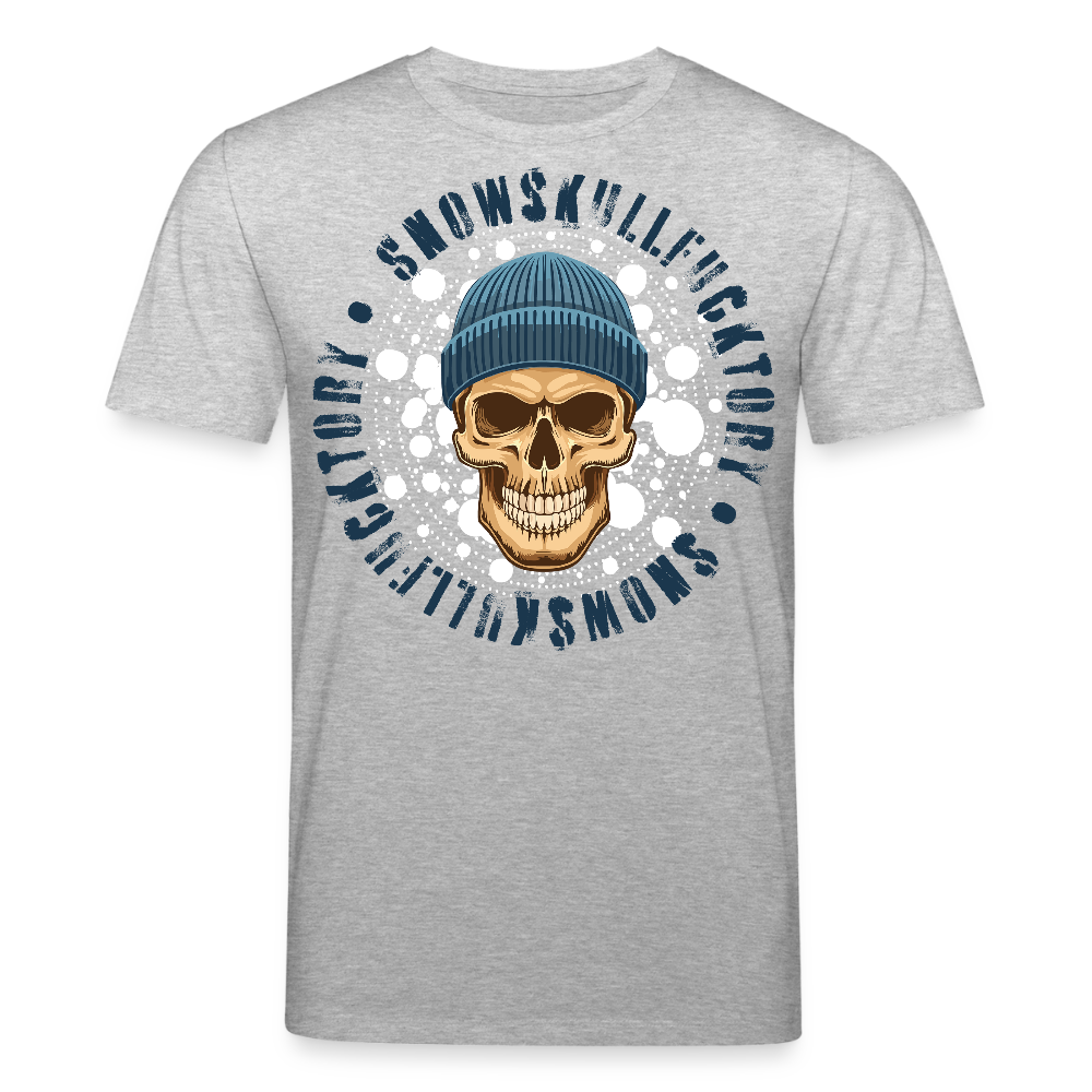 Unisex Bio-T-Shirt mit SNOWSKULL FUCKTORY PRINT Vorderseite - Grau meliert