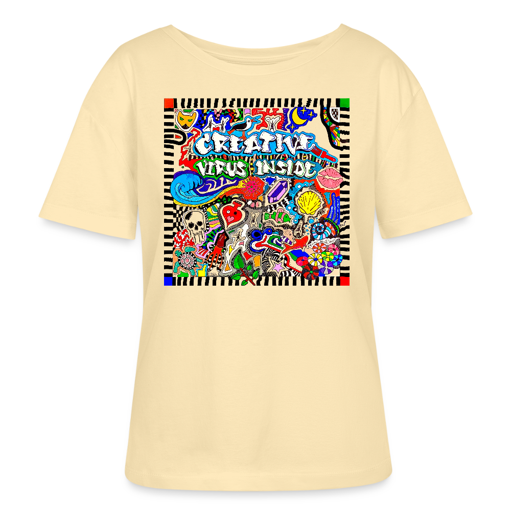 Relaxed Rundhals Frauen Bio-T-Shirt mit CREATIVE VIRUS INSIDE PRINT - Creme