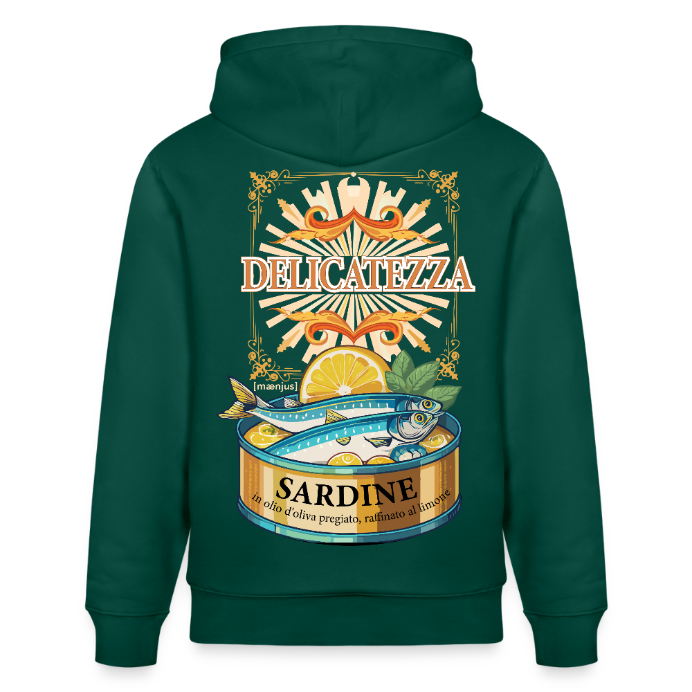 Unisex Hoodie mit DELICATEZZA SARDINE PRINT Vorder- und Rückseite - Forest