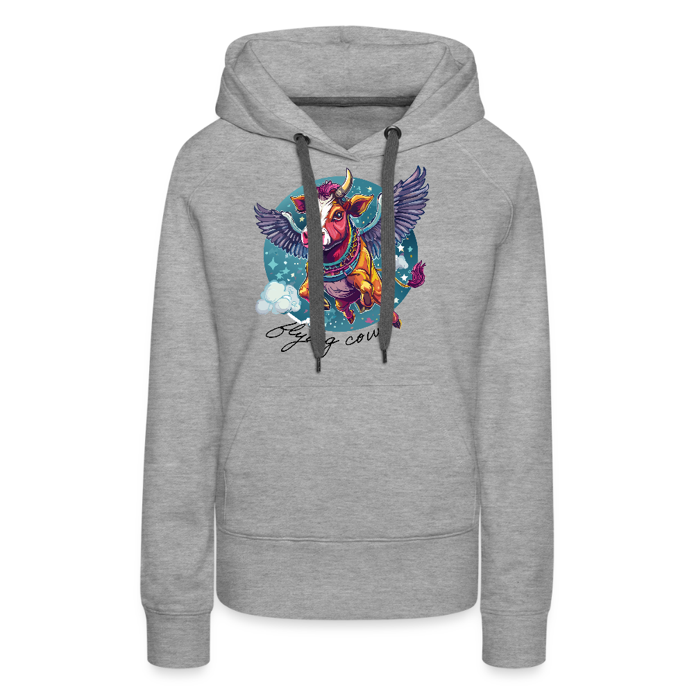 Frauen Premium Hoodie mit FLYING COW PRINT - Grau meliert