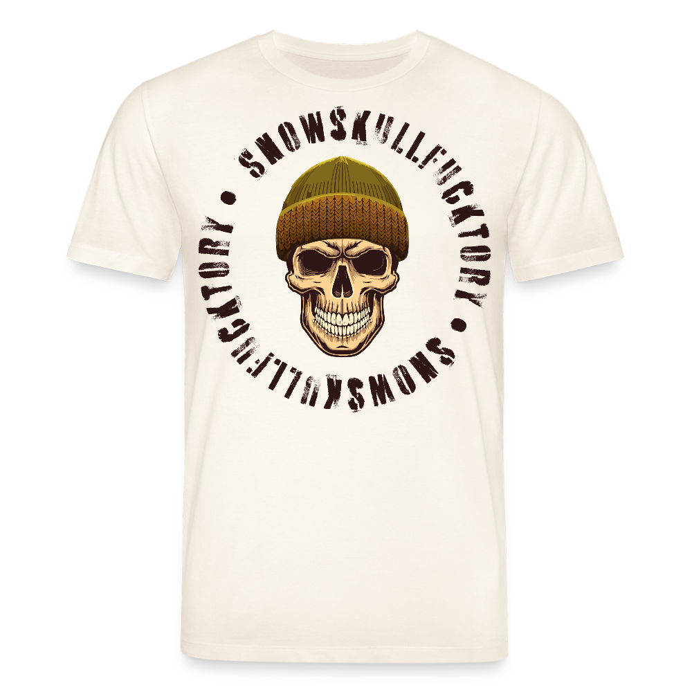 Unisex Bio-T-Shirt mit SNOWSKULL FUCKTORY PRINT Vorderseite - Naturweiß 