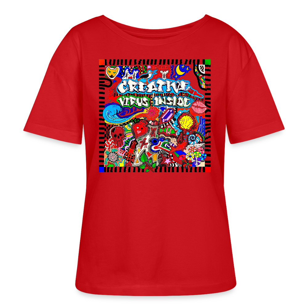 Relaxed Rundhals Frauen Bio-T-Shirt mit CREATIVE VIRUS INSIDE PRINT - Rot