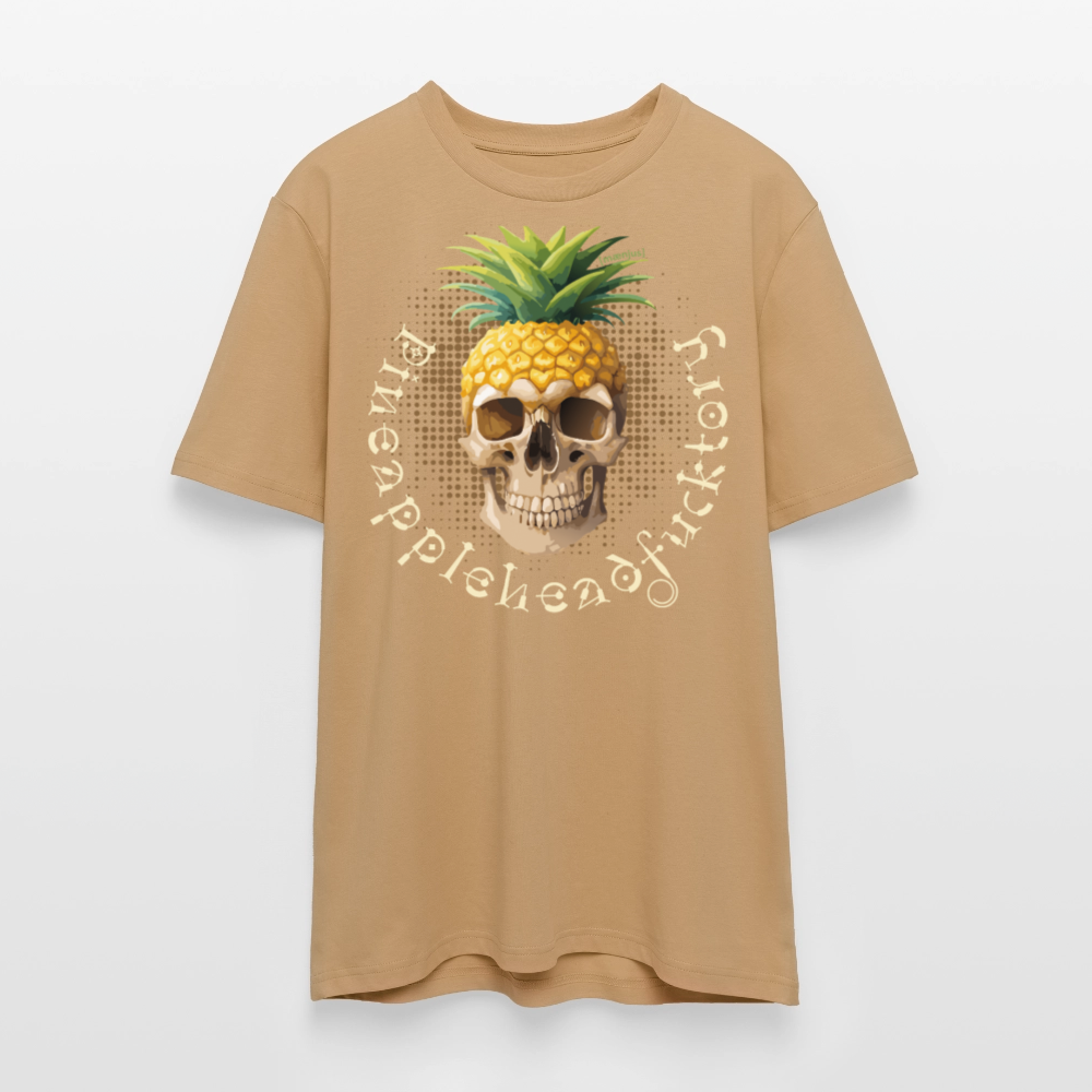 Unisex Bio-T-Shirt mit PINEAPPLE SKULL PRINT Vorderseite - Karamell 