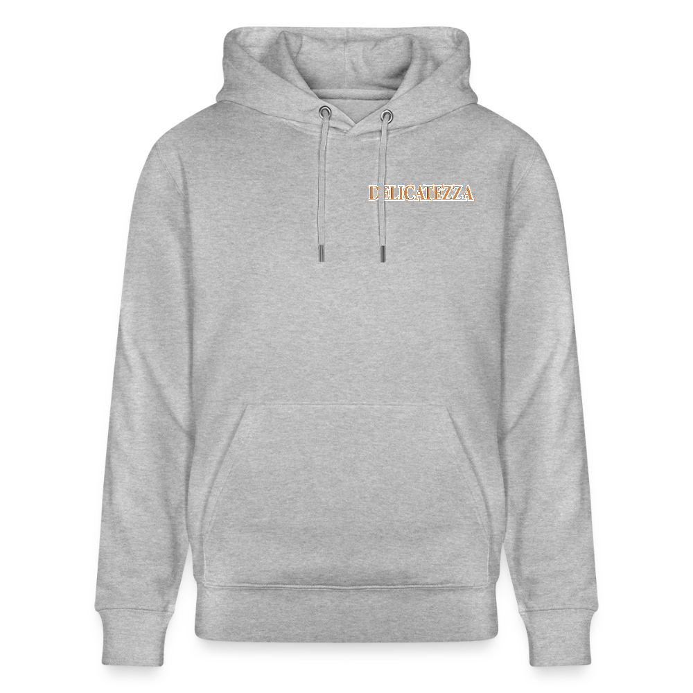 Unisex Hoodie mit DELICATEZZA SARDINE PRINT Vorder- und Rückseite - Grau meliert