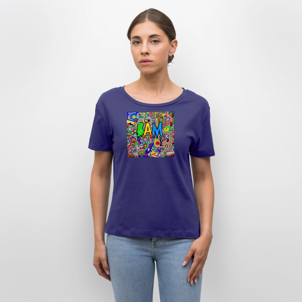 Relaxed Rundhals Frauen Bio-T-Shirt mit BÄM PRINT - Dämmerung