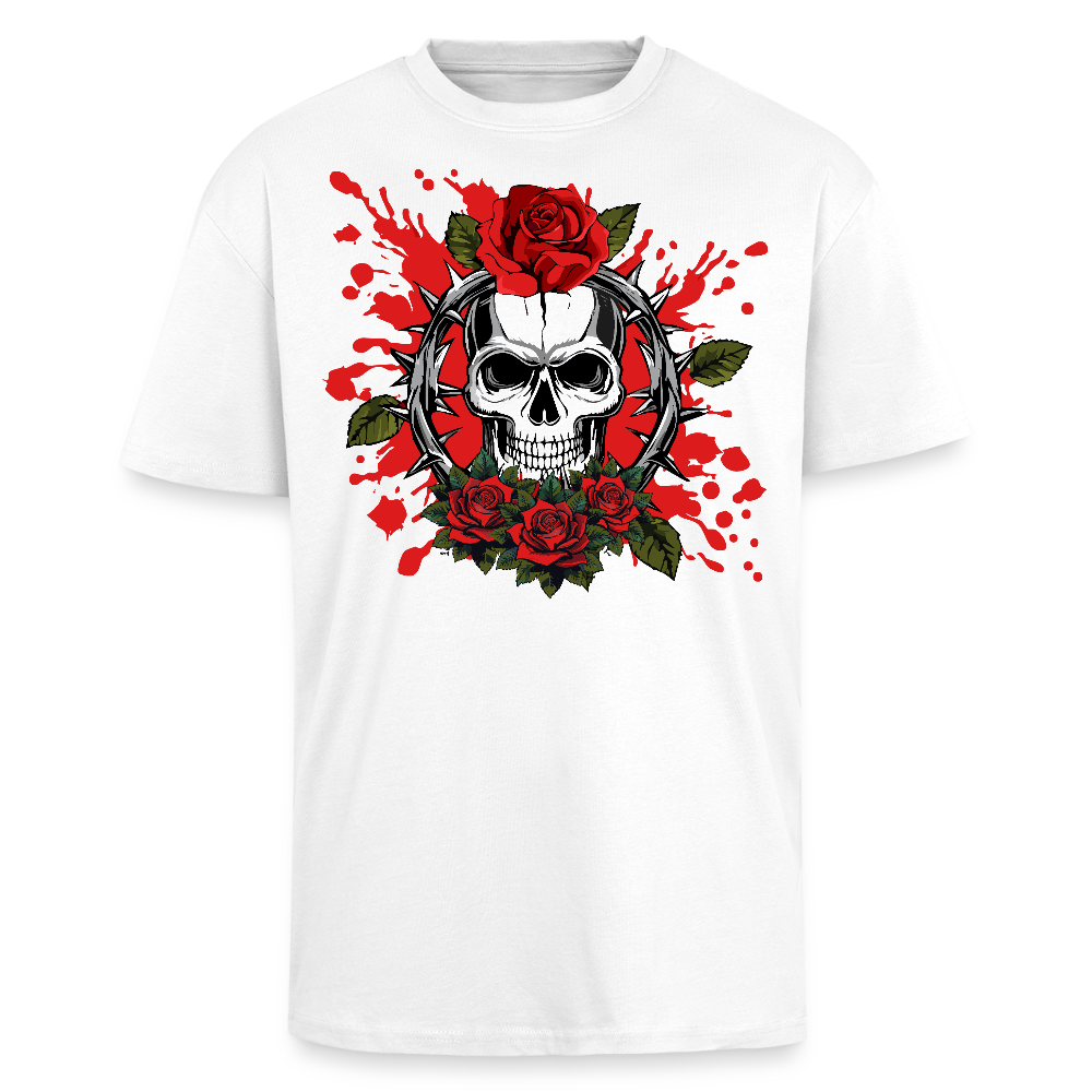Heavy Oversize T-Shirt mit ROSEN SKULL PRINT - Weiß