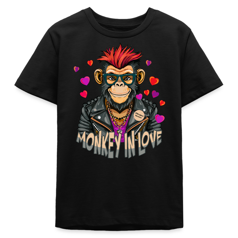 MNJS TEENS Bio T-Shirt mit MONKEY IN LOVE PRINT - Schwarz