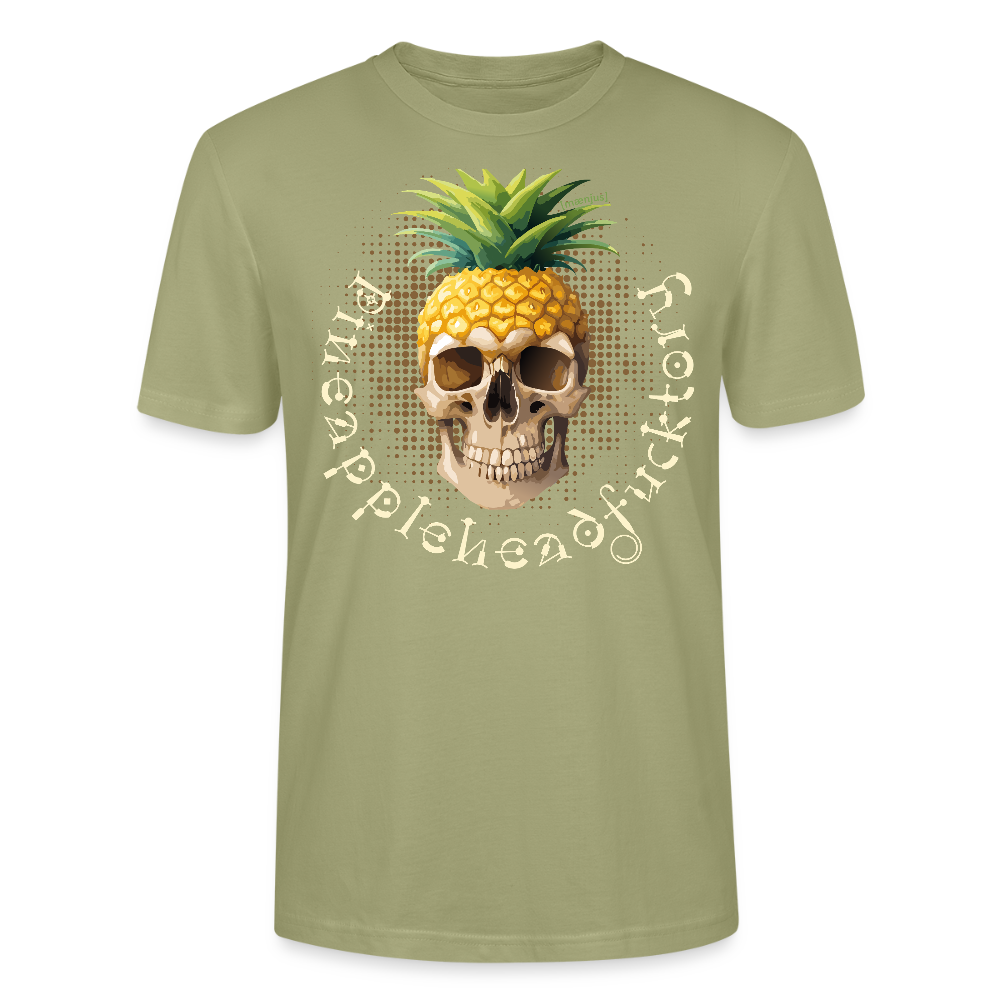 Unisex T-Shirt mit PINEAPPLEHEAD SKULL PRINT Vorderseite - Nebelgrün
