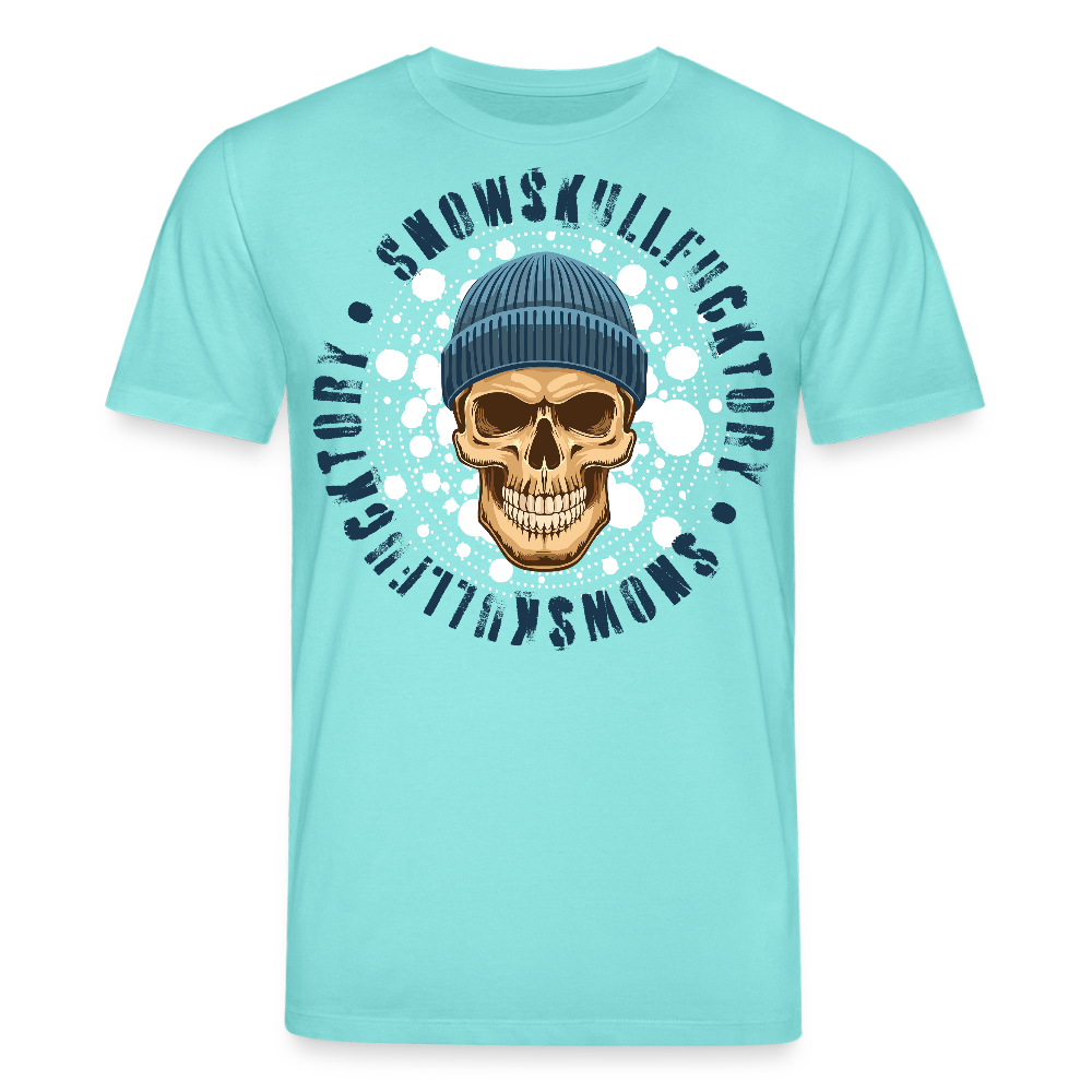 Unisex Bio-T-Shirt mit SNOWSKULL FUCKTORY PRINT Vorderseite - Poolblau