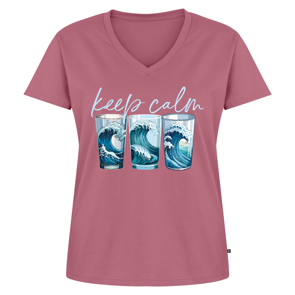 Frauen Bio-T-Shirt mit V-Ausschnitt mit KEEP CALM PRINT - Mauve