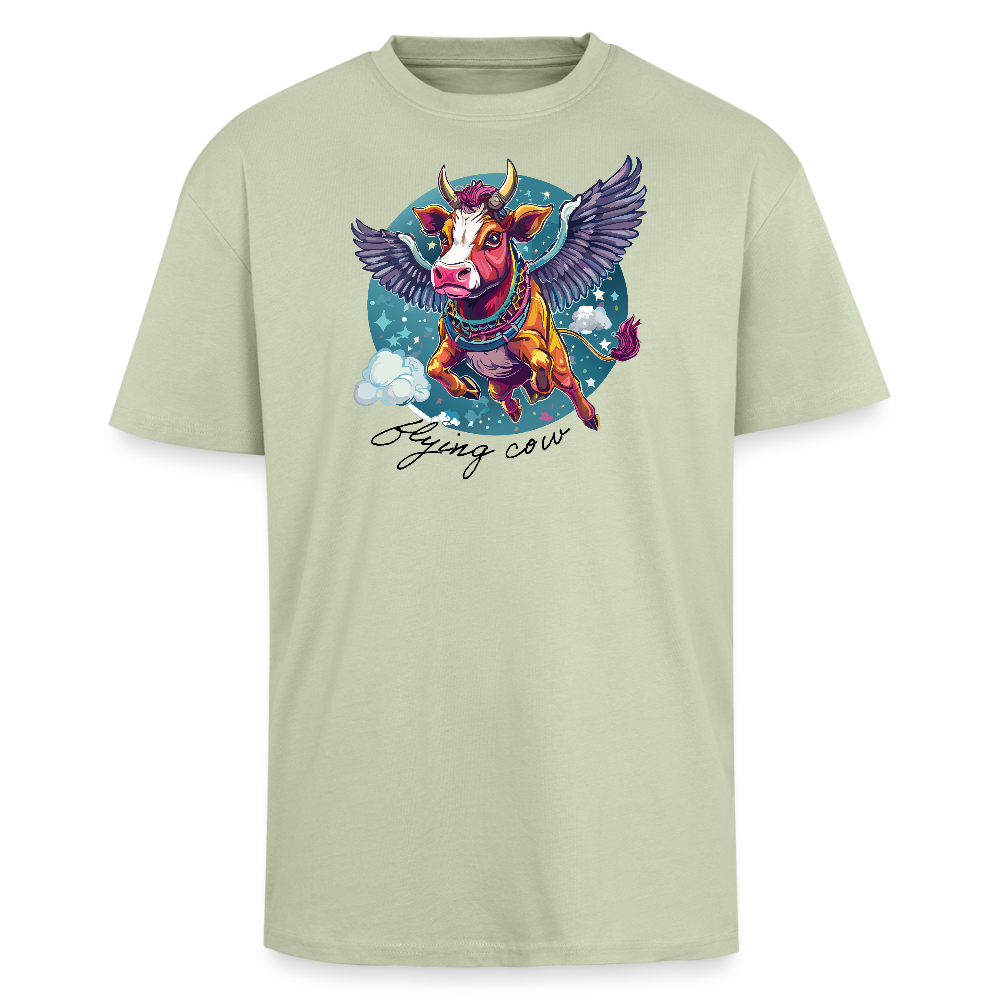 Heavy Oversize T-Shirt mit FLYING COW PRINT - Leichtes Salbeigrün 