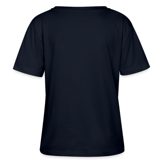 Relaxed Rundhals Frauen Bio-T-Shirt mit DEEP FOREST GREEN TIGERRABBIT PRINT Vorderseite - Navy