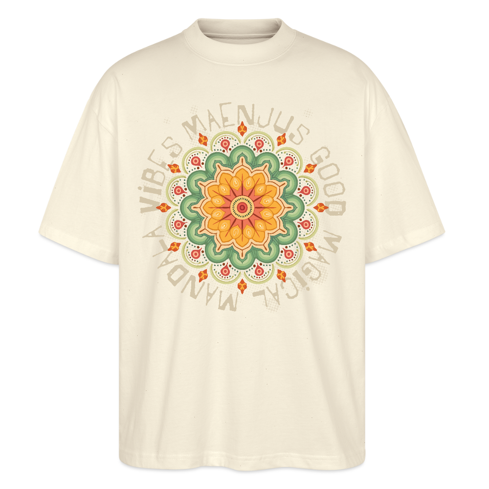 Oversized Unisex Bio T-Shirt mit MANDALA VIBES PRINT - Weißgrau