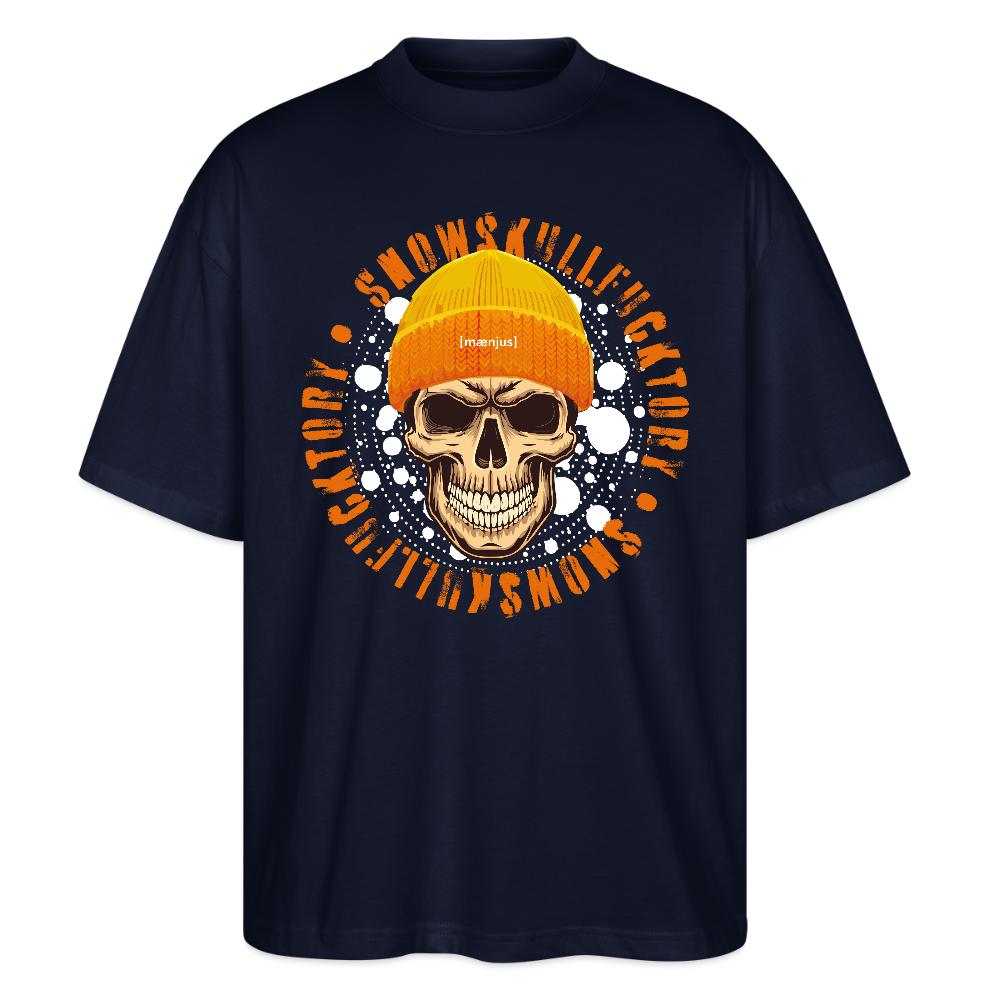 Oversized Unisex Bio T-Shirt mit SNOWSKULL FUCKTORY PRINT - Navy