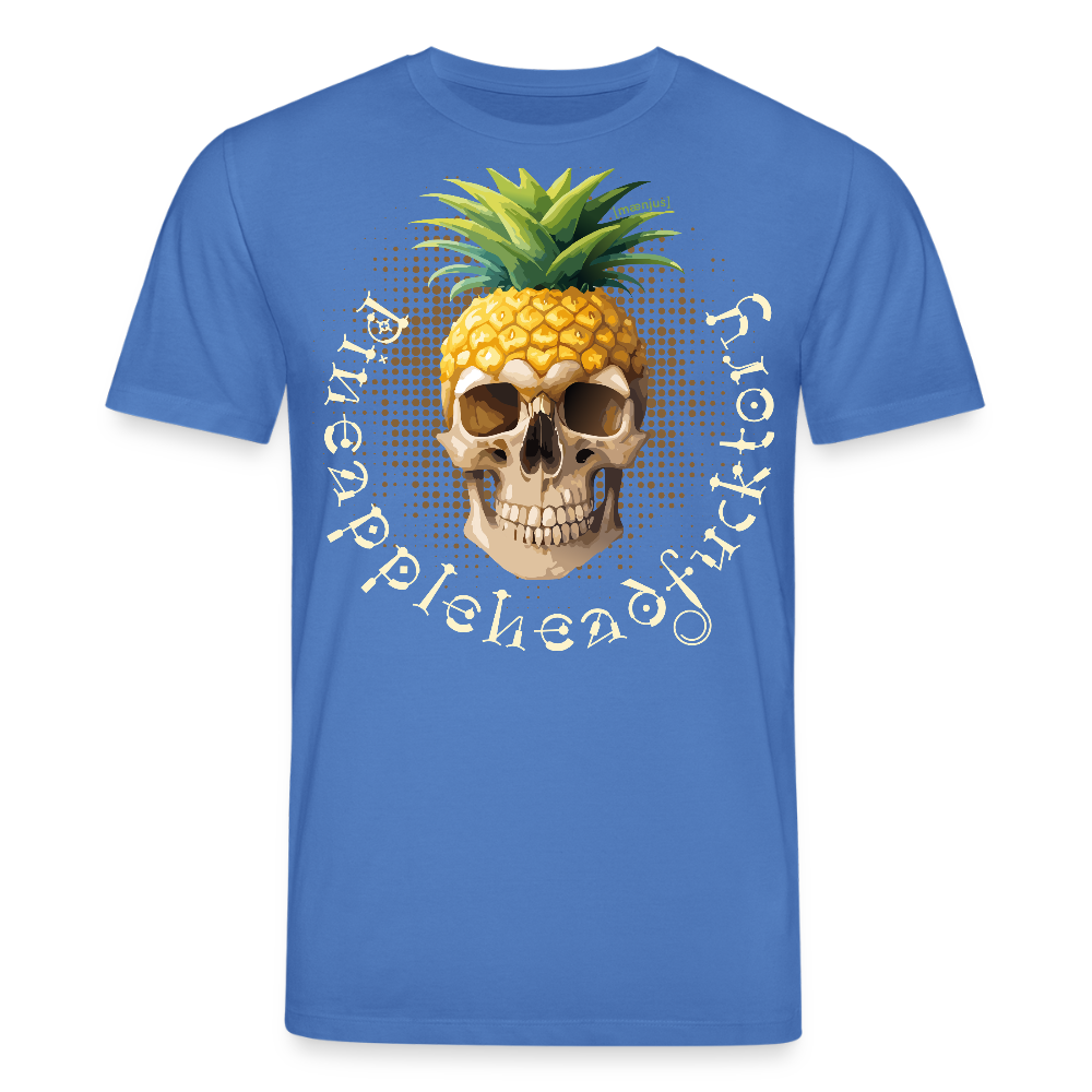 Unisex Bio-T-Shirt mit PINEAPPLE SKULL PRINT Vorderseite - Achtsames Blau