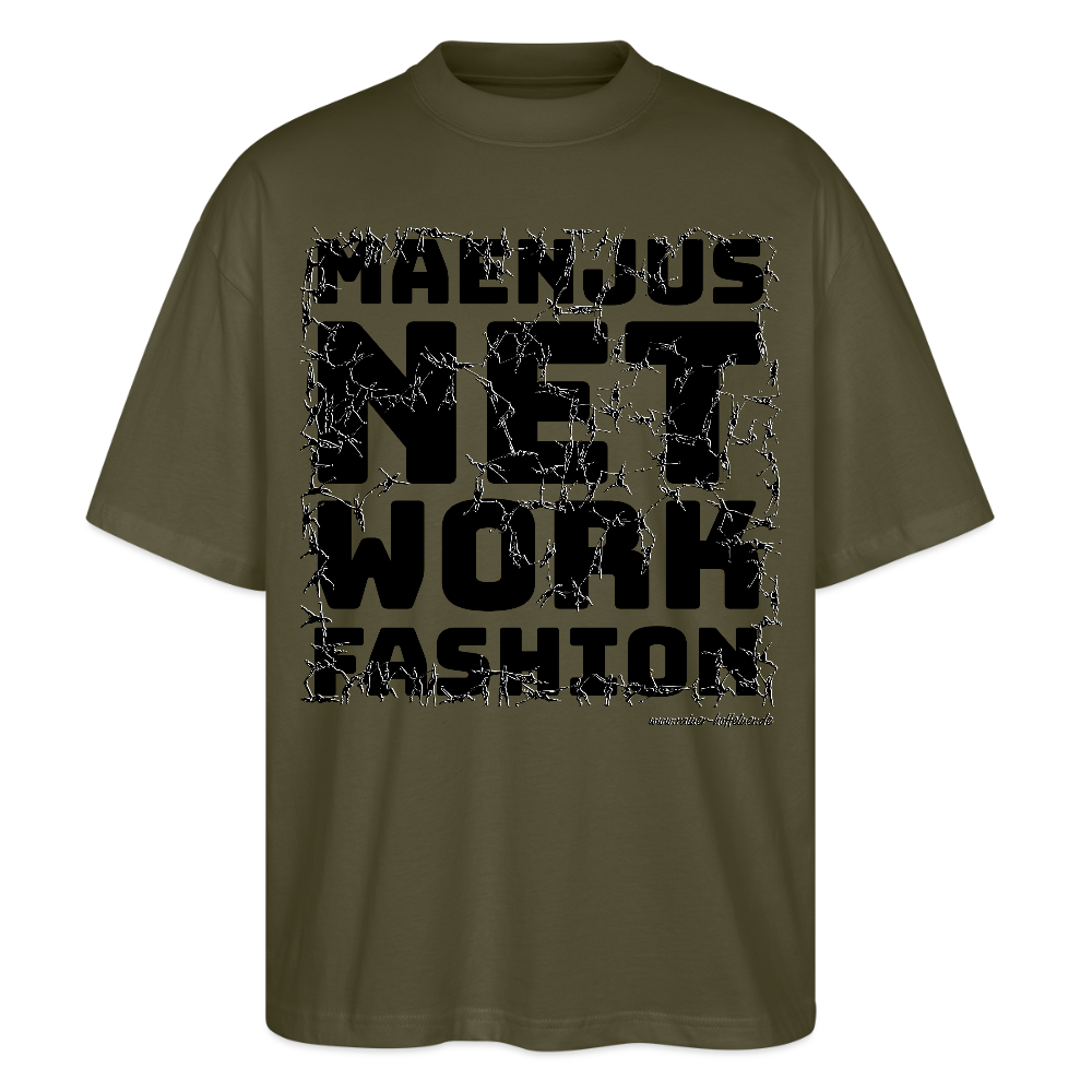 Oversized Unisex Bio T-Shirt mit MAENJUS NETWORK FASHION PRINT - Khaki