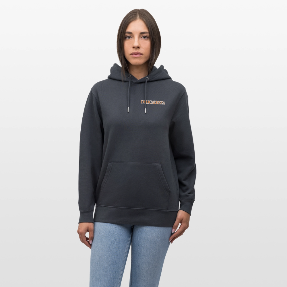 Unisex Hoodie mit DELICATEZZA SARDINE PRINT Vorder- und Rückseite - Indigoblau