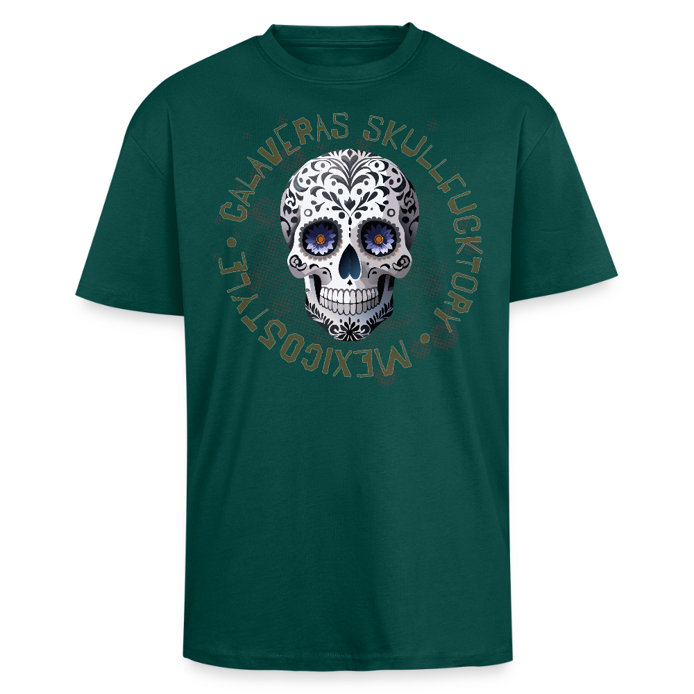 Heavy Oversize T-Shirt mit CALAVERAS SKULL PRINT Vorderseite - hunter Green
