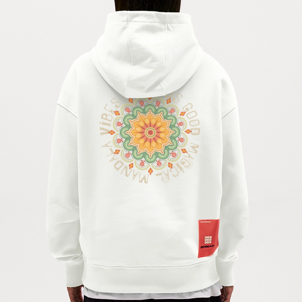 Heavyweight Oversized Organic Hoodie Made in EU mit Mandala Vibes Print - OFF WHITE