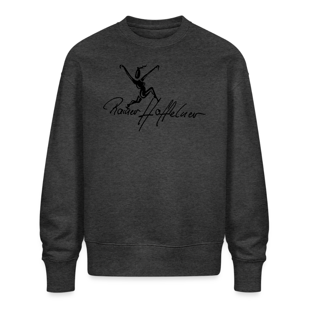 Unisex Oversize Bio Pullover mit TUSCHEWEIBCHEN PRINT - Dunkelgrau meliert