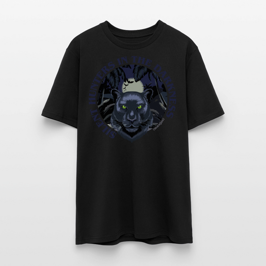 Unisex Bio-T-Shirt mit SILENT HUNTER IN THE DARKNESS PRINT Vorderseite - Schwarz