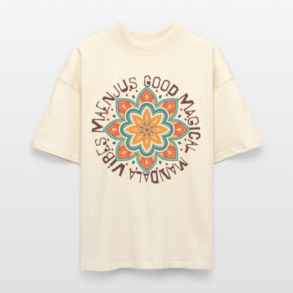 Oversized Unisex Bio T-Shirt mit MANDALA VIBES PRINT - Weißgrau