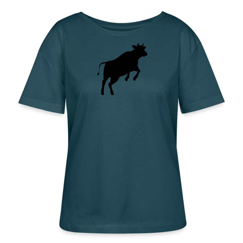 Frauen T-Shirt mit JUMPING COW PRINT - Dunkles Petrol