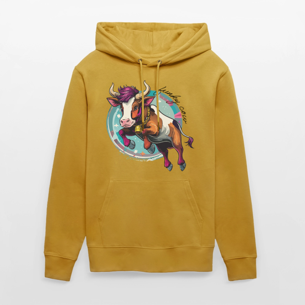 Unisex Hoodie mit FUNKY COW PRINT - Ocker