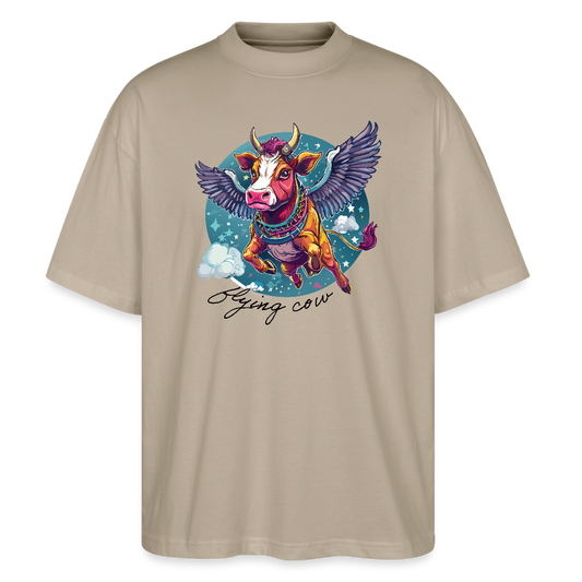 Oversized Unisex T-Shirt mit FLYING COW PRINT - Steingrau