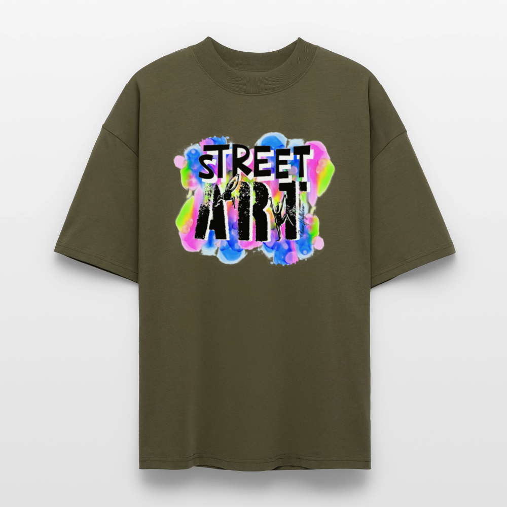 Oversized Unisex Bio T-Shirt mit STREET ART PRINT - Khaki