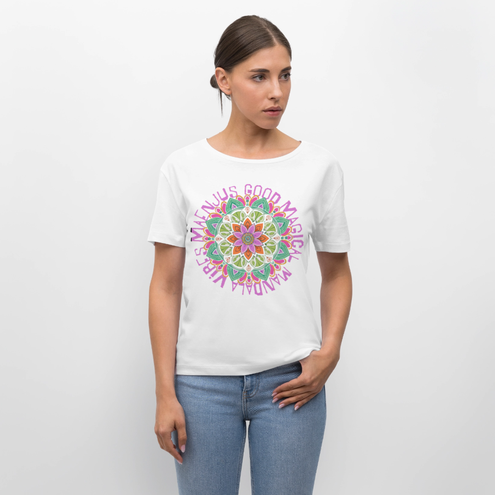 Rundhals Frauen Bio-T-Shirt mit Mandala Vibes PRINT - Weiß