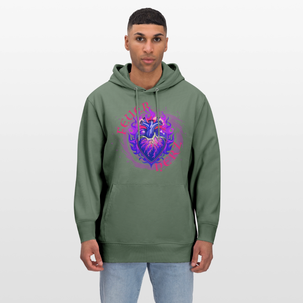 Unisex Bio-Hoodie mit FEUERHERZ LILA PRINT - Tanngrün