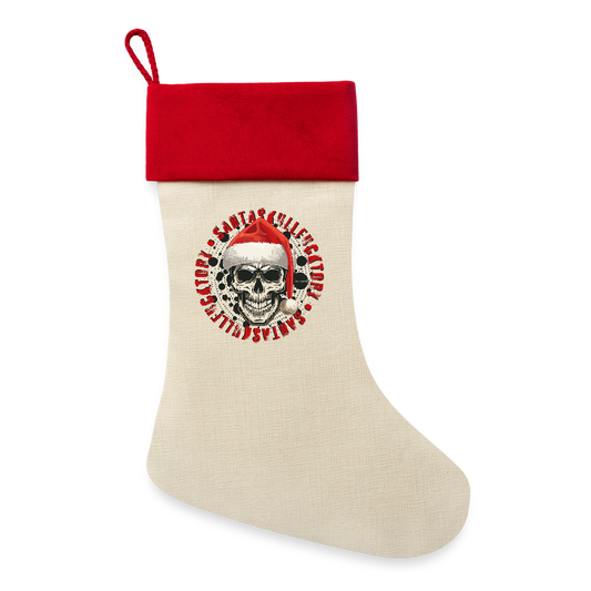 Leinen Weihnachtsstrumpf mit SANTASKULL PRINT - Natur/Rot 