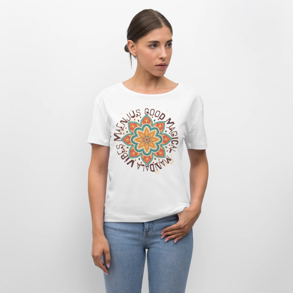 Rundhals Frauen Bio-T-Shirt mit Mandala Vibes PRINT - Weiß