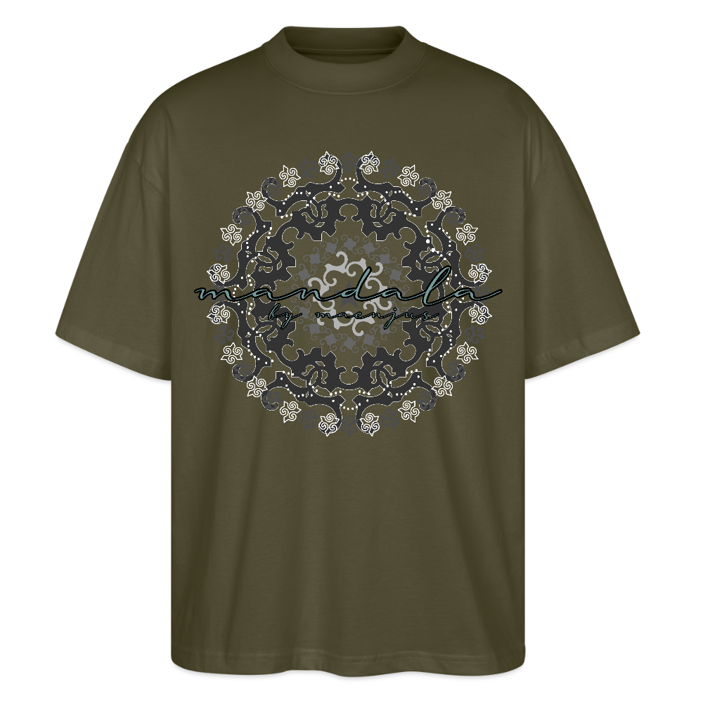 Oversized Unisex Bio T-Shirt mit BLACK MANDALA PRINT - Khaki