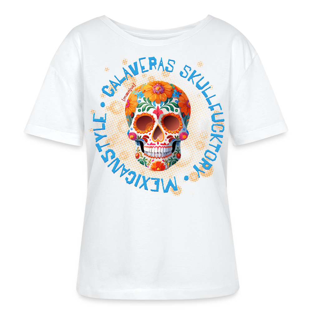 Relaxed Rundhals Frauen Bio-T-Shirt mit CALAVERAS SKULL PRINT - Weiß