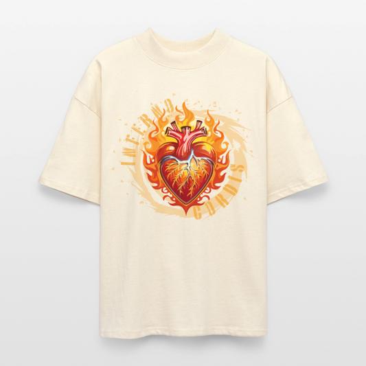 Oversized Unisex Bio T-Shirt mit FEUERHERZ ORANGE PRINT - Weißgrau